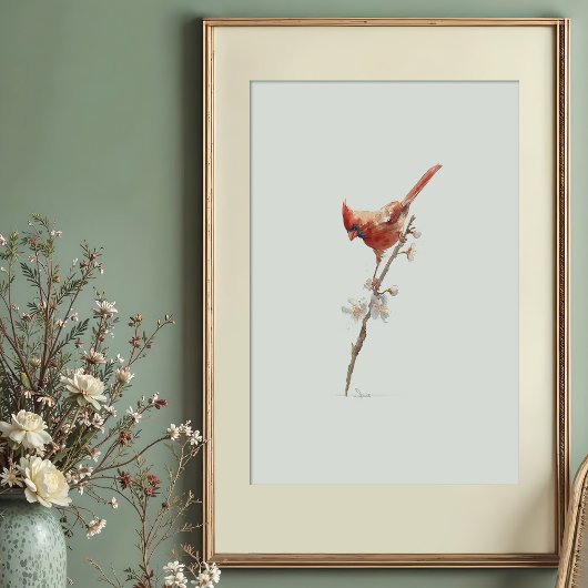 Levendige Noordelijke Kardinale Waterverf op Branc Poster