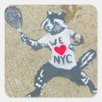 Levendige NYC Sidewalk Graffiti Dierentennis Vierkante Sticker