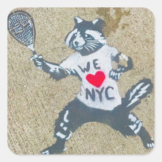 Levendige NYC Sidewalk Graffiti Dierentennis Vierkante Sticker (Voorkant)