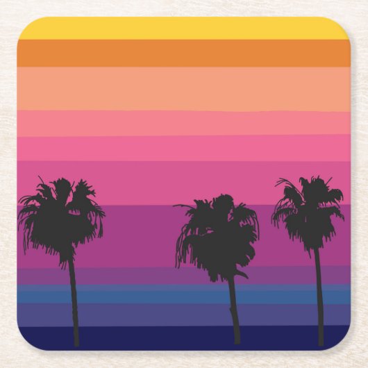 Levendige oceaan zonsondergang met silhouetten van kartonnen onderzetters (Voorkant)