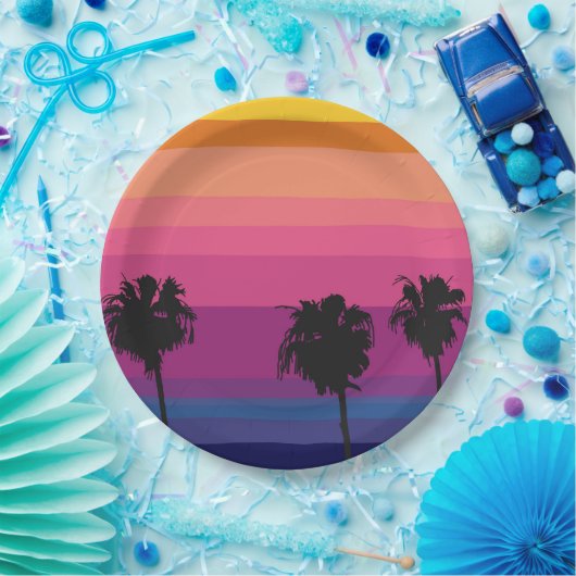 Levendige oceaan zonsondergang met silhouetten van papieren bordje (Feest)