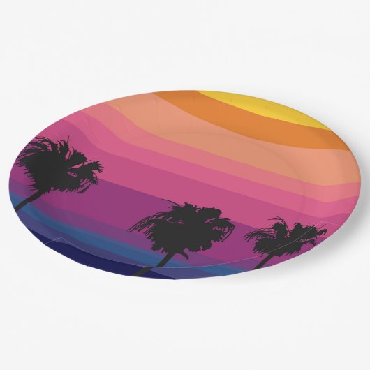 Levendige oceaan zonsondergang met silhouetten van papieren bordje (Gekanteld)