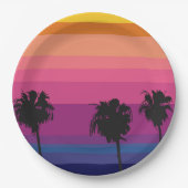 Levendige oceaan zonsondergang met silhouetten van papieren bordje (Voorkant)