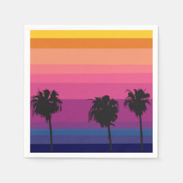 Levendige oceaan zonsondergang met silhouetten van servet