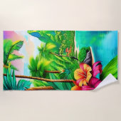 Levendige oceaangolven en palmbomen kunst strandlaken (Voorkant)