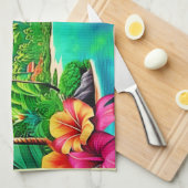 Levendige oceaangolven en palmbomen kunst theedoek (Quarter Fold)