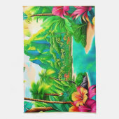 Levendige oceaangolven en palmbomen kunst theedoek (Verticaal)