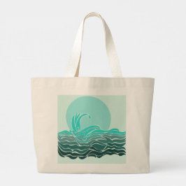 Levendige oceaangolven & zonsondergang grote tote bag