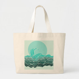 Levendige oceaangolven & zonsondergang grote tote bag