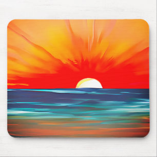 Levendige oceaanzonsondergang in oranje en blauw muismat