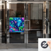 Levendige Ocean Fantasy met kwallen en schildpadde Raamsticker (Kantoordeur)