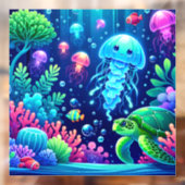 Levendige Ocean Fantasy met kwallen en schildpadde Raamsticker (Vel 2)