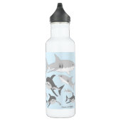 Levendige Ocean Sharks Blauwe Illustratie Waterfles (Rechts)