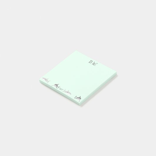 Levendige Ocean Sharks Groene Illustratie Post-it® Notes (Schuin)