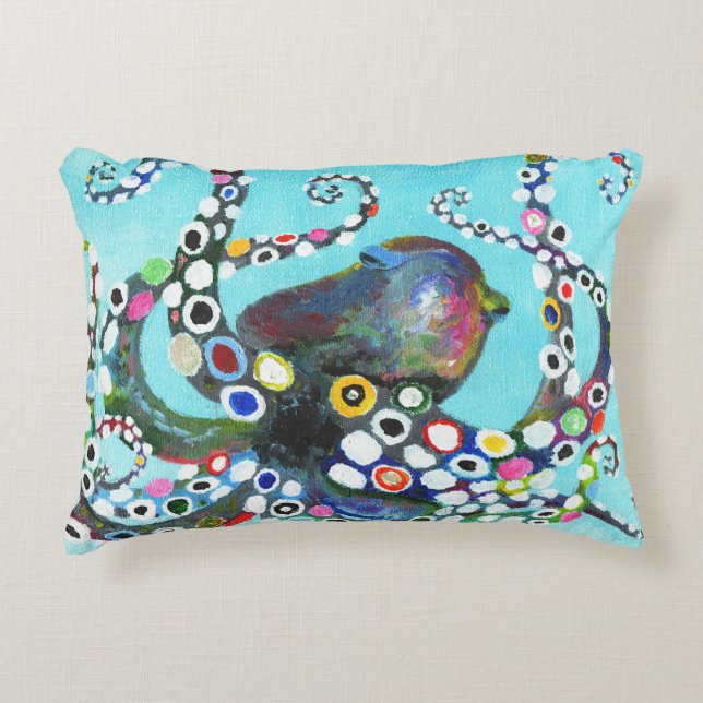 Levendige Octopus: Acryl Illustratie Accent Kussen (Voorkant)