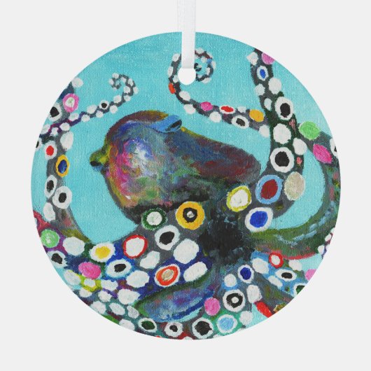 Levendige Octopus: Acryl Illustratie Glas Ornament (Achterkant)