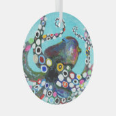 Levendige Octopus: Acryl Illustratie Glas Ornament (Voorkant Rechts)