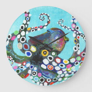 Levendige Octopus: Acryl Illustratie Grote Klok