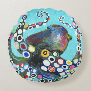 Levendige Octopus: Acryl Illustratie Rond Kussen