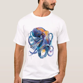 Levendige Octopus in Waterverf — Kust Oceaan Kunst T-shirt