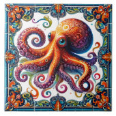 Levendige Octopus Tegel Art Afbeeldingen van het l Tegeltje (Voorkant)