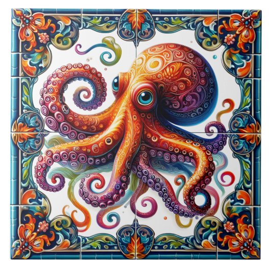Levendige Octopus Tegel Art Afbeeldingen van het l Tegeltje (Voorkant)