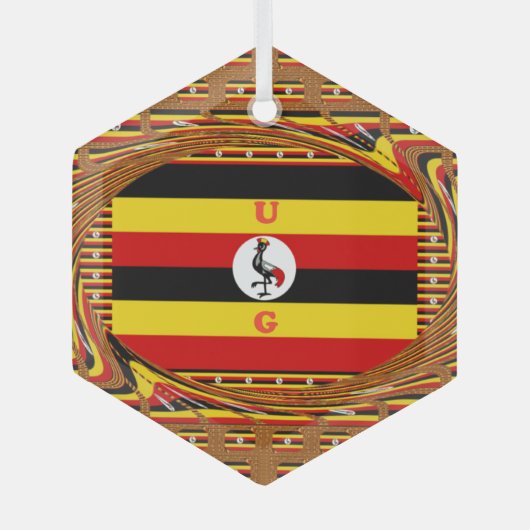 Levendige Oegandese vlag-geïnspireerde kunst Glas Ornament (Voorkant)