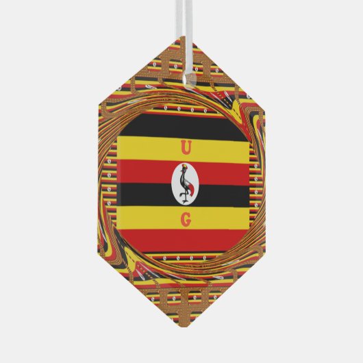 Levendige Oegandese vlag-geïnspireerde kunst Glas Ornament (Voorkant Rechts)