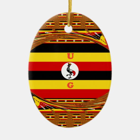 Levendige Oegandese vlag-geïnspireerde kunst Keramisch Ornament (Voorkant)