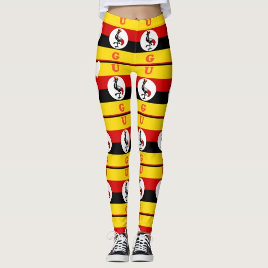 Levendige Oegandese vlag-geïnspireerde kunst Leggings (Voorkant)