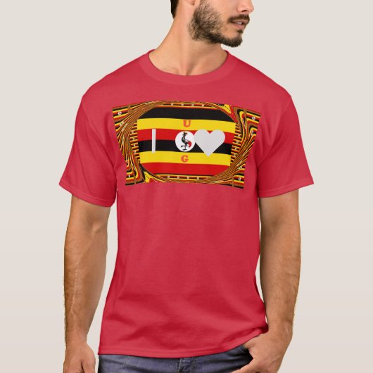 Levendige Oegandese vlag-geïnspireerde kunst T-shirt (Voorkant)