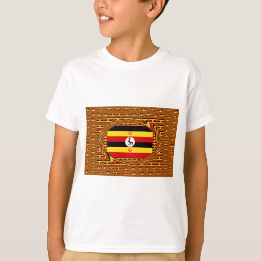 Levendige Oegandese vlag-geïnspireerde kunst T-shirt (Voorkant)