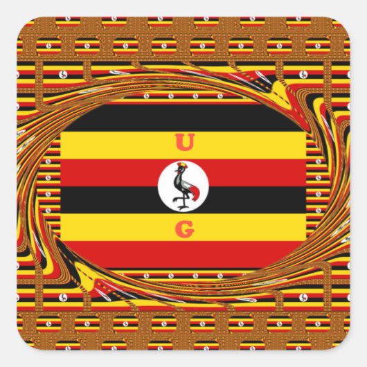 Levendige Oegandese vlag-geïnspireerde kunst Vierkante Sticker (Voorkant)