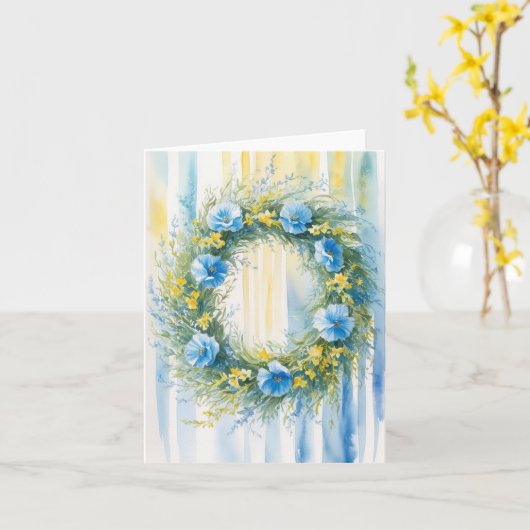 Levendige Oekraïense Vlagkleur Waterverf krans Kaart (Gele Bloem)