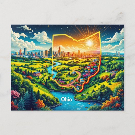Levendige Ohio landschapskunst | Kleurrijke staats Feestdagenkaart (Voorkant)