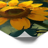 Levendige Olifant in Zonnebloem Veldschilderij Poster (Hoek)