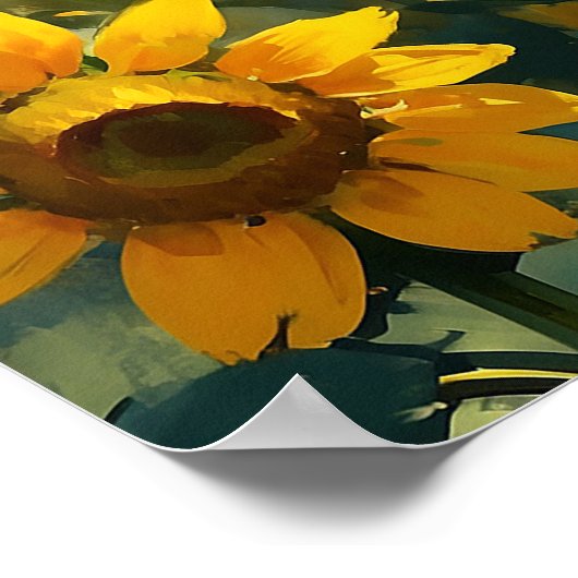 Levendige Olifant in Zonnebloem Veldschilderij Poster (Hoek)