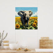 Levendige Olifant in Zonnebloem Veldschilderij Poster (Keuken)
