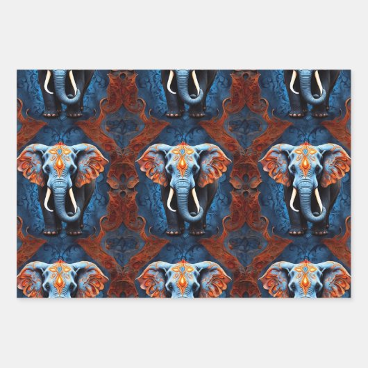 Levendige olifant met bloemenmotieven inpakpapier vel (Voorkant 2)