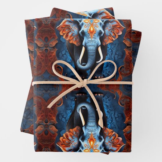 Levendige olifant met bloemenmotieven inpakpapier vel (In situ)