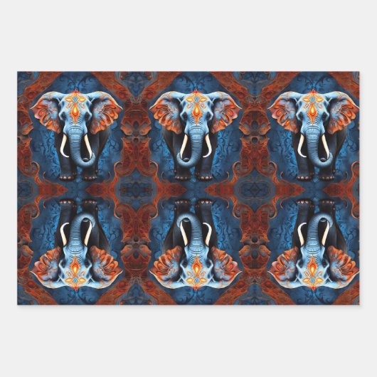 Levendige olifant met bloemenmotieven inpakpapier vel (Voorkant)