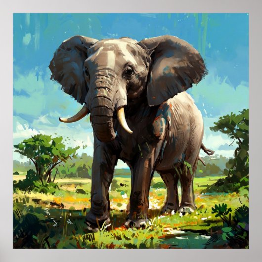 Levendige olifant schilderij Wildlife Art Poster (Voorkant)