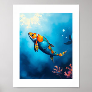 Levendige onderwaterscène met een levendige kleur poster