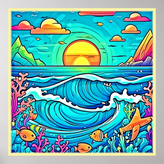 Levendige onderwaterzonsondergang poster (Voorkant)