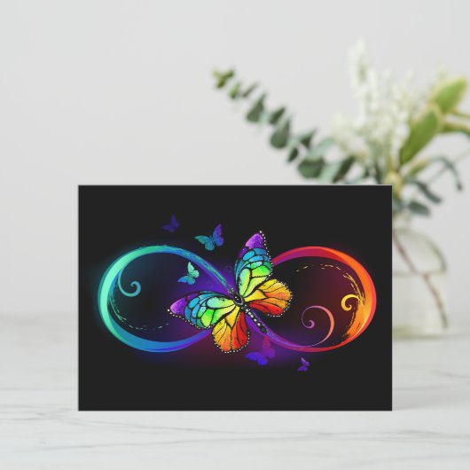 Levendige oneindigheid met een zwarte regenboogvli aankondiging (Staand voorkant)