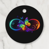 Levendige oneindigheid met een zwarte regenboogvli bedankjes labels (Achterkant)