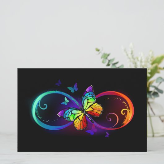 Levendige oneindigheid met een zwarte regenboogvli briefpapier (Staand voorkant)
