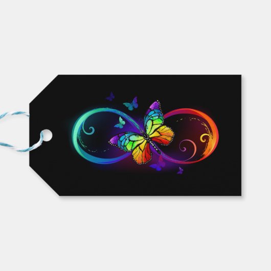 Levendige oneindigheid met een zwarte regenboogvli cadeaulabel (Achterkant Horizontaal)