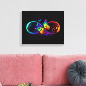 Levendige oneindigheid met een zwarte regenboogvli canvas afdruk (Insitu (Woonkamer))