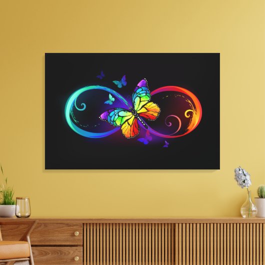 Levendige oneindigheid met een zwarte regenboogvli canvas afdruk (Insitu (Woonkamer))
